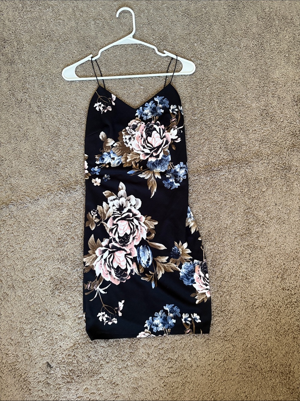 Black Floral Slip Mini Dress with Pink & Blue Blooms